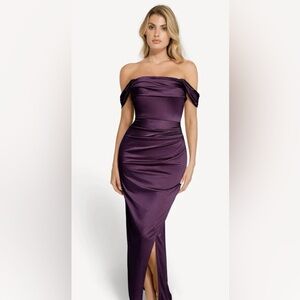 POPILUSH Off-the-Shoulder Evening Gown in Deep Plum